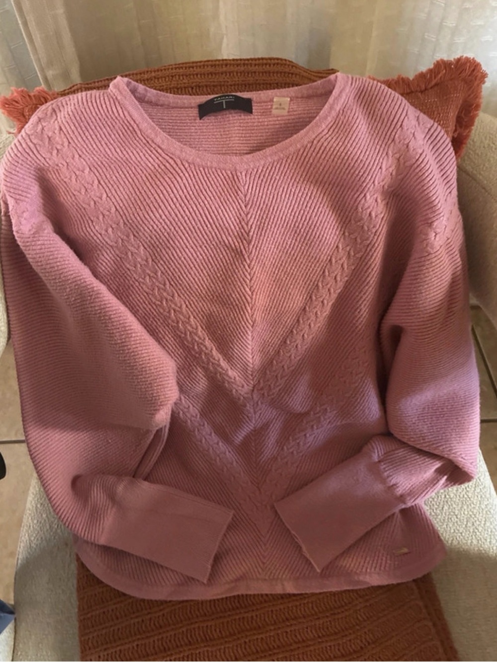 Tahari Dusty Pink Cable-Accent Crewneck Sweater